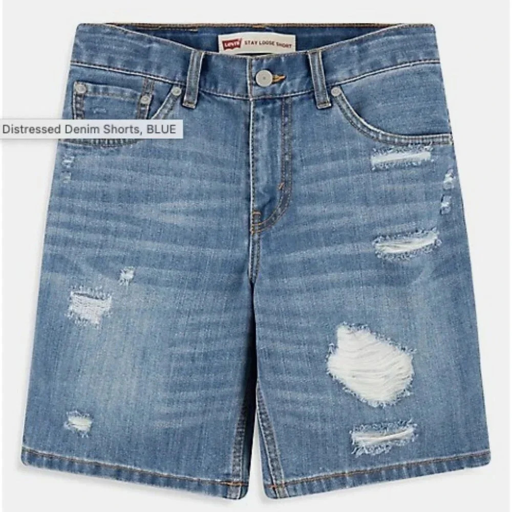 Levi's Boys Stay Loose Distressed Denim Shorts, size 14 or 27 waist